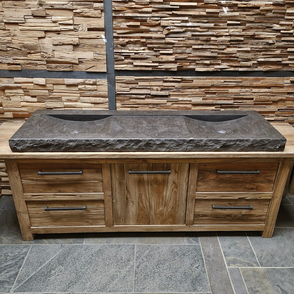 Dubbele wastafel | Hardsteen ruw | Natuursteen | Diverse afmetingen