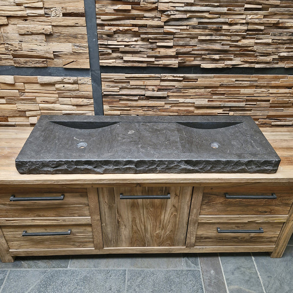 Dubbele wastafel | Hardsteen ruw | Natuursteen | Diverse afmetingen