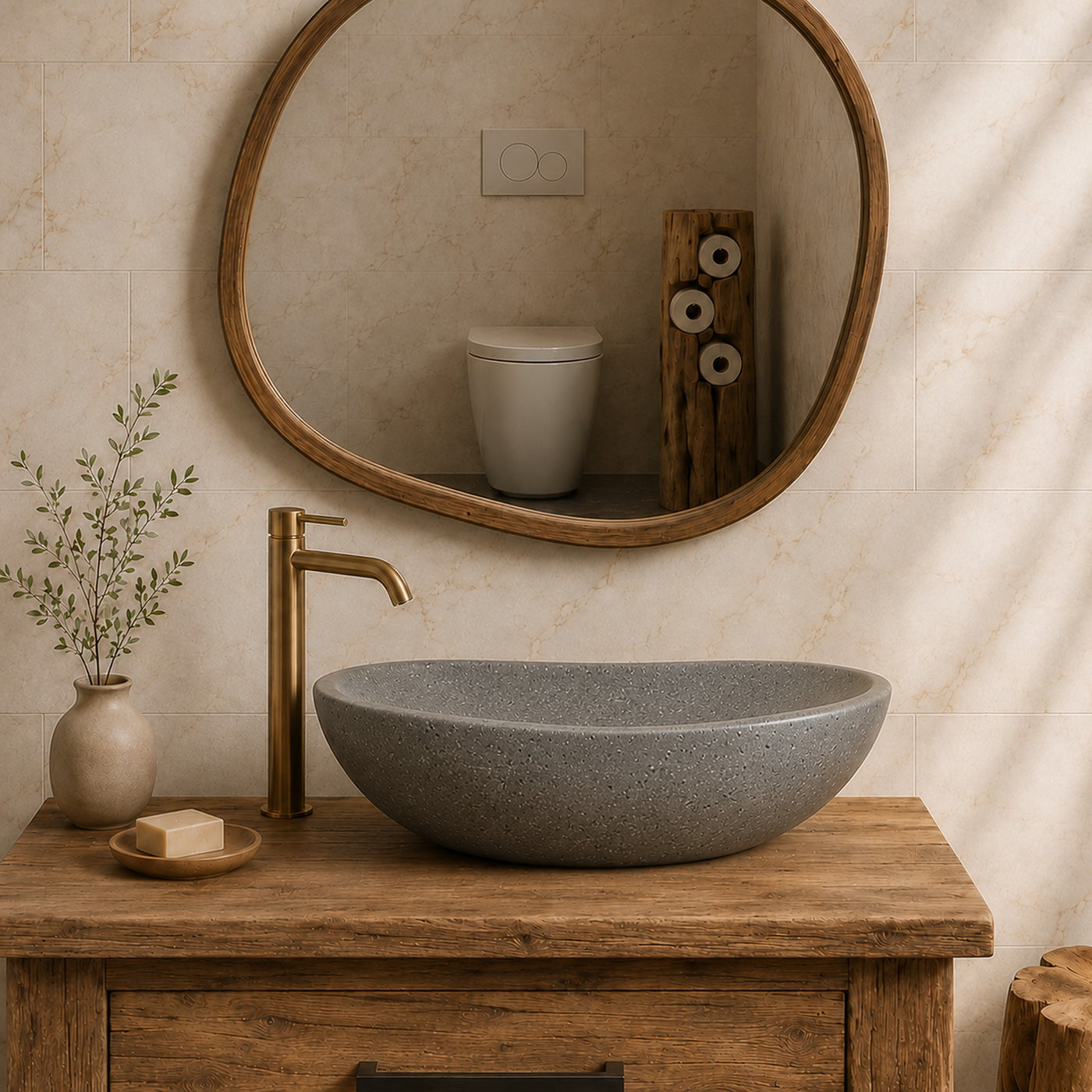 Aufsatzwaschbecken Terrazzo Grau | 60 x 40 x 15 cm | Badgestaltung