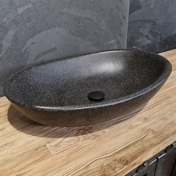 Aufsatzwaschbecken | Terrazzo schwarz | Mineralguss | 60 x 40 | Afrika Naturstein