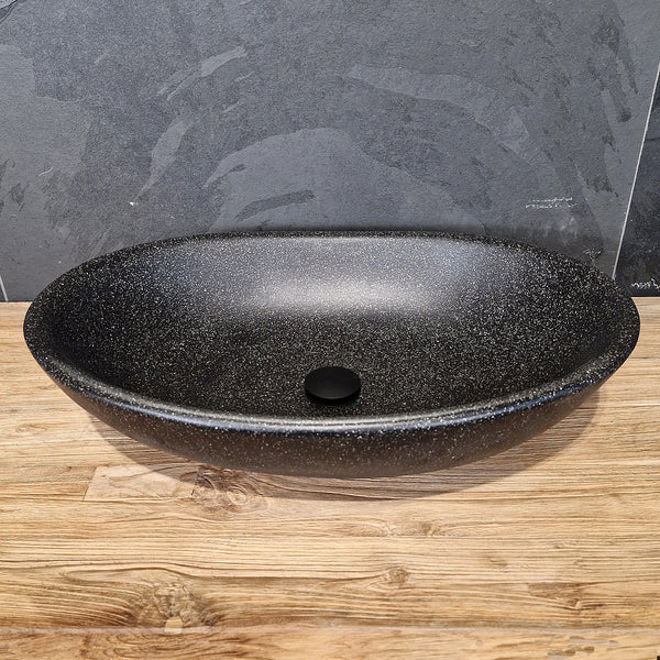 Aufsatzwaschbecken | Terrazzo schwarz | Mineralguss | 60 x 40 | Afrika Naturstein