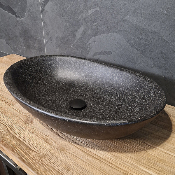 Aufsatzwaschbecken | Terrazzo schwarz | Mineralguss | 60 x 40 | Afrika Naturstein