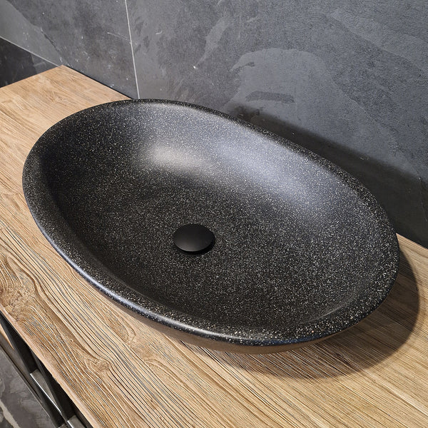 Aufsatzwaschbecken | Terrazzo schwarz | Mineralguss | 60 x 40 | Afrika Naturstein