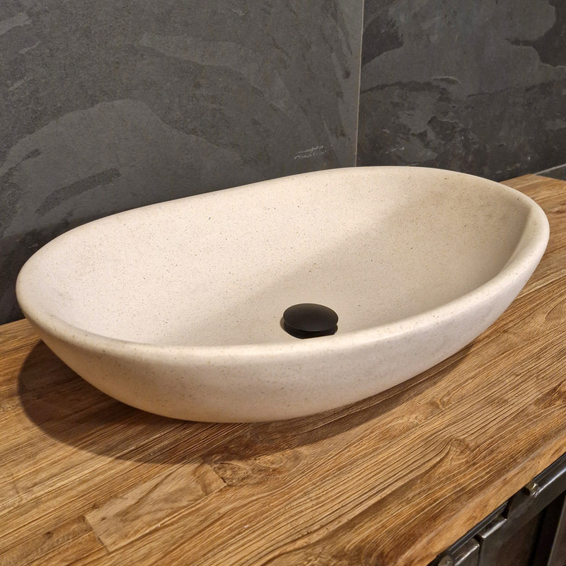 Aufsatzwaschbecken | Terrazzo weiß | Mineralguss - 60 x 40 x 15 cm - Badgestaltung