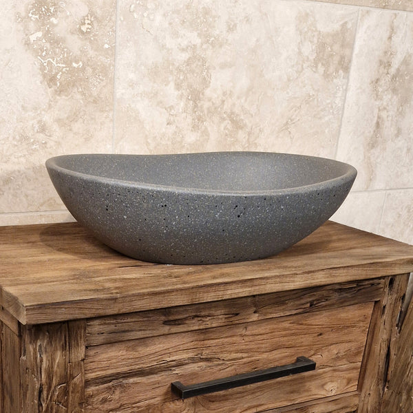 Aufsatzwaschbecken | Terrazzo Grau | Mineralguss | 60 x 40 x 15 cm