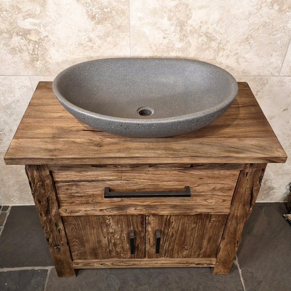 Aufsatzwaschbecken | Terrazzo Grau | Mineralguss | 60 x 40 x 15 cm