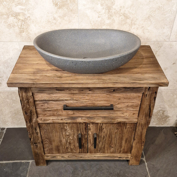 Aufsatzwaschbecken | Terrazzo Grau | Mineralguss | 60 x 40 x 15 cm