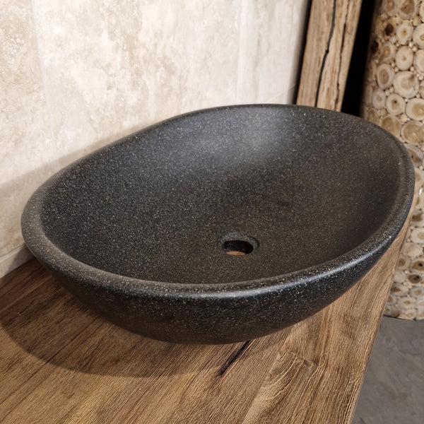 Aufsatzwaschbecken | Terrazzo schwarz | Mineralguss | 60 x 40 x 15 cm