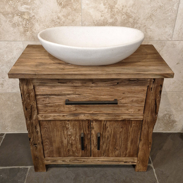 Aufsatzwaschbecken | Terrazzo weiß | Mineralguss | 60 x 40 x 15 cm