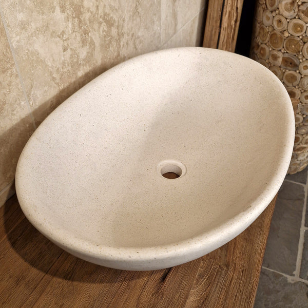 Aufsatzwaschbecken | Terrazzo weiß | Mineralguss | 60 x 40 x 15 cm