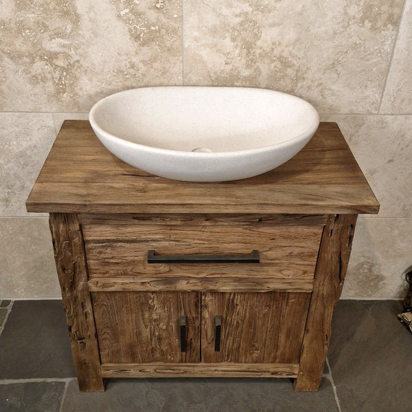 Aufsatzwaschbecken | Terrazzo weiß | Mineralguss | 60 x 40 x 15 cm