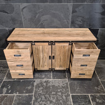 Motana Unterschrank mit Schiebetüren aus recyceltem Teakholz, Badgestaltung, glatt, 160x52x80cm