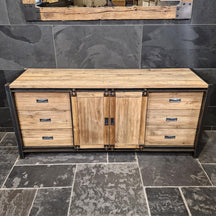 Moderner Unterschrank mit Schiebetüren aus recyceltem Teakholz, MOTANA Badgestaltung, glatt und robust, Maße 180x52x80cm