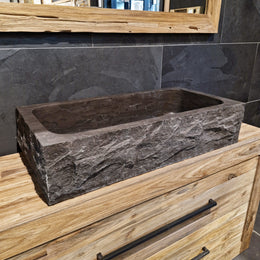 Waschtisch | Blaustein grob | Naturstein | 60 x 40 oder 90 x 45 cm - 90 x 45 x 20 cm - Badgestaltung