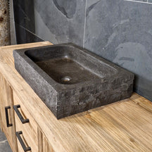 Naturstein-Waschtisch Blaustein grob von OSLO, Badgestaltung, 60x40 cm mit roher Oberfläche, ideal für modernes Badezimmer