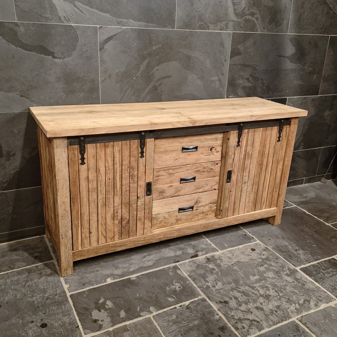 Unterschrank Badezimmer | Recyceltes Teak | Unterschrank mit Charakter - 156 x 50 x 80 cm - Badgestaltung