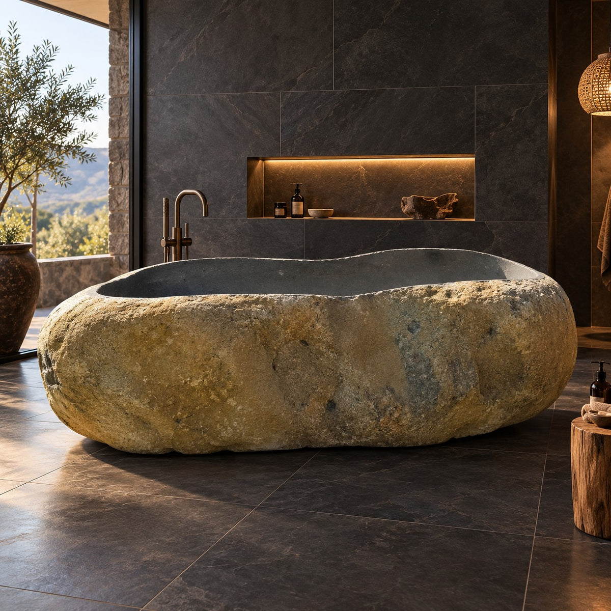 Badewanne freistehend | Flussstein | 286 x 145 x 60-70 cm