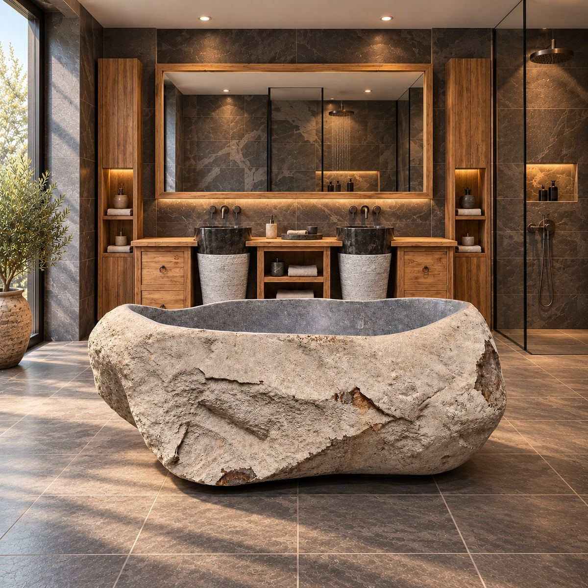Badewanne freistehend | Flussstein | 200 x 135 x 78 cm
