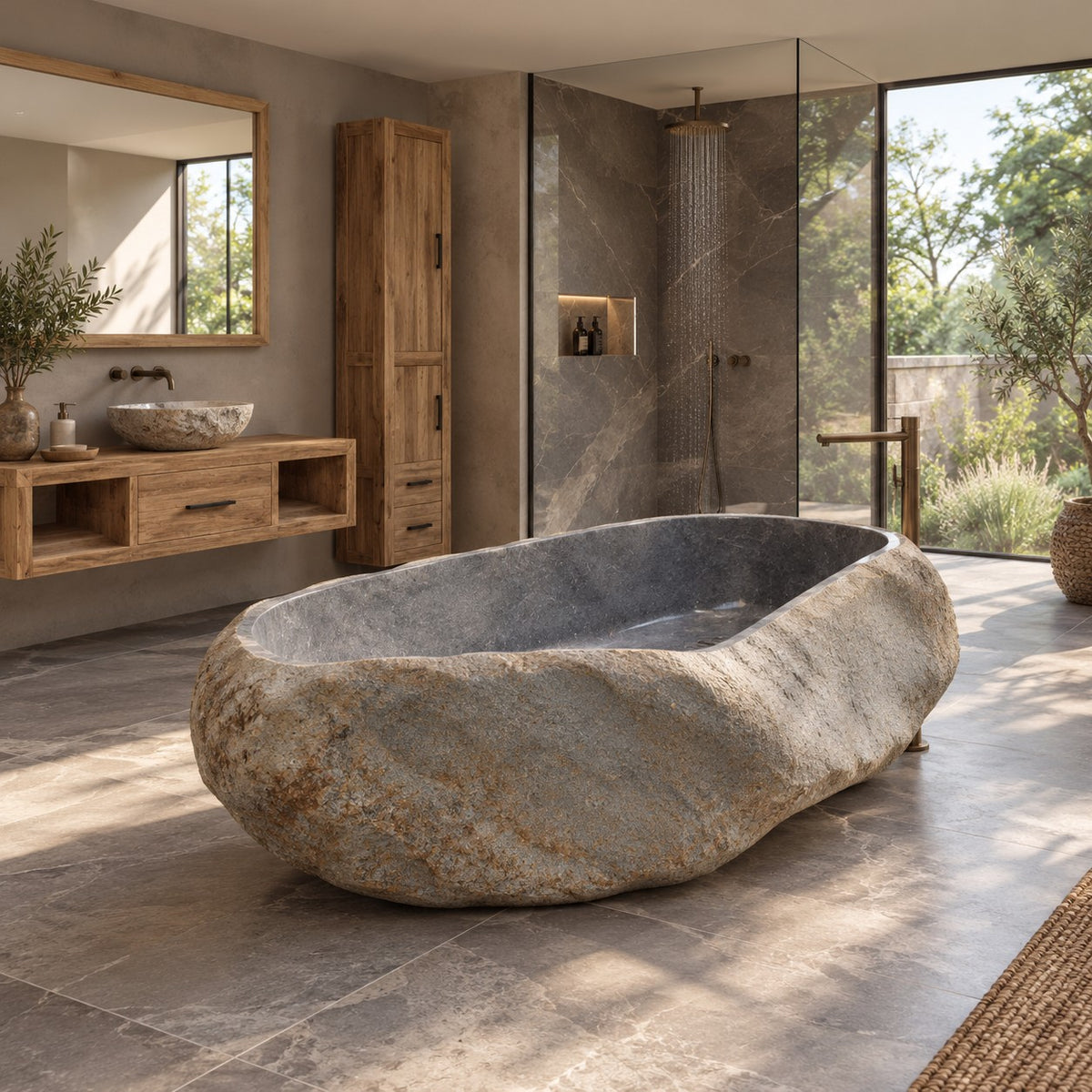 Badewanne freistehend | Flussstein | 230 x 138 x 73 cm