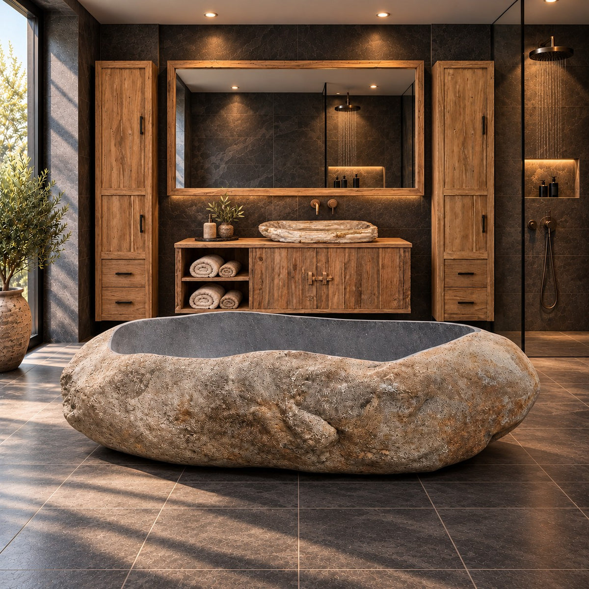 Badewanne freistehend | Flussstein | 310 x 180 x 75 cm