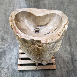 Standwaschbecken Versteinertes Holz | 58 x 39 x 91 cm mit Hahnloch | Q11 - Badgestaltung