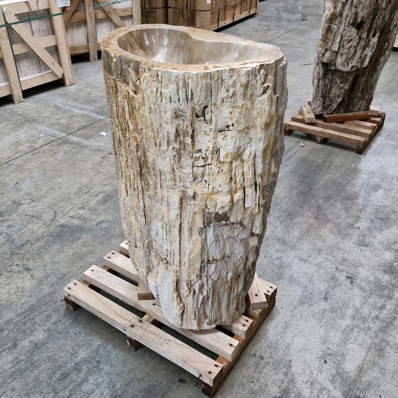 Standwaschbecken Versteinertes Holz | 58 x 39 x 91 cm mit Hahnloch | Q11 - Badgestaltung