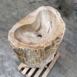 Standwaschbecken Versteinertes Holz | 58 x 39 x 91 cm mit Hahnloch | Q11 - Badgestaltung