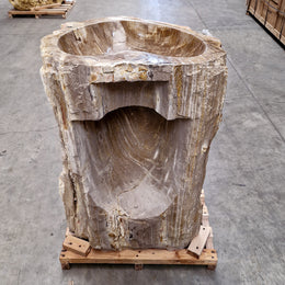 Standwaschbecken aus versteinertem Holz von Zakynthos, 58x50x90 cm, mit Platz für Hahnloch, elegante Badgestaltung