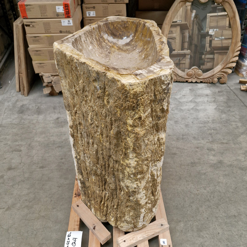 Standwaschbecken aus versteinertem Holz von Zakynthos, Badgestaltung, 66x42x90 cm, mit Unteranschluss, fossiles Holzdesign