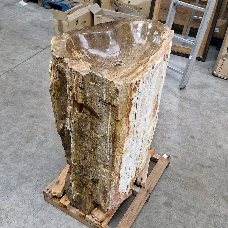 Standwaschbecken Versteinertes Holz | 58 x 44 x 91 cm mit Hahnloch | Q6 - Badgestaltung