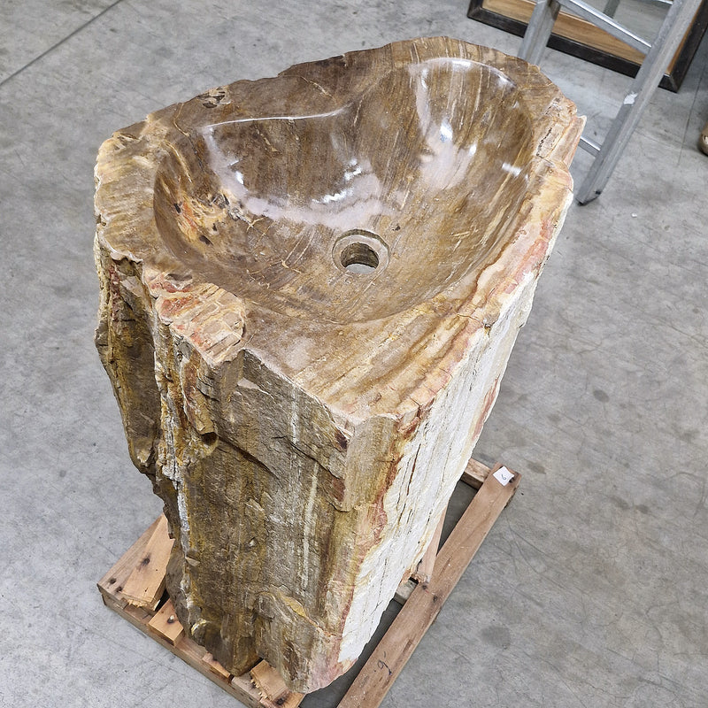 Standwaschbecken Versteinertes Holz | 58 x 44 x 91 cm mit Hahnloch | Q6 - Badgestaltung