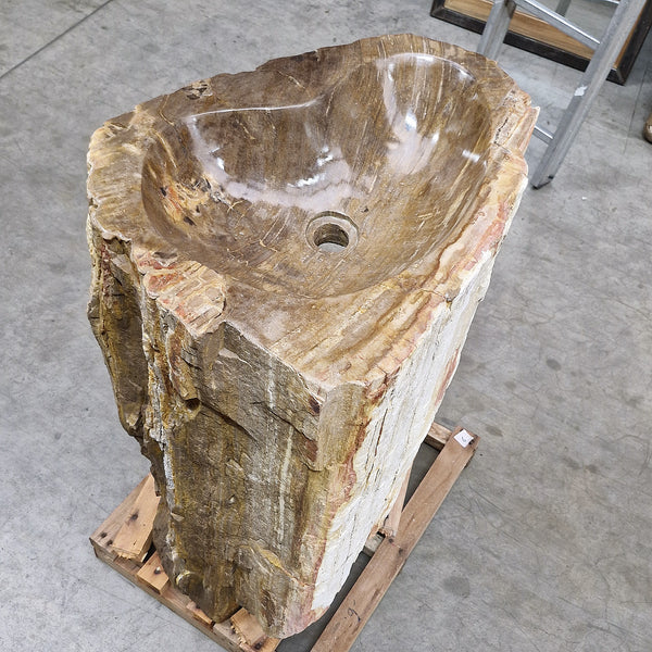 Standwaschbecken Versteinertes Holz | 58 x 44 x 91 cm mit Hahnloch | Q6