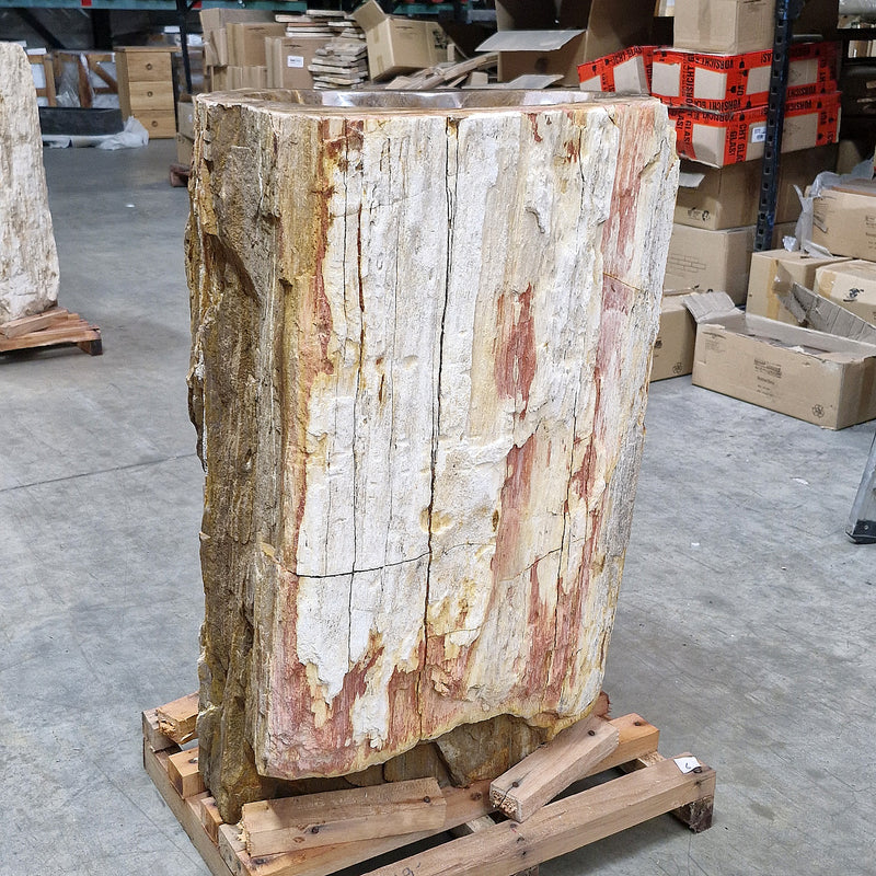 Standwaschbecken Versteinertes Holz | 58 x 44 x 91 cm mit Hahnloch | Q6 - Badgestaltung
