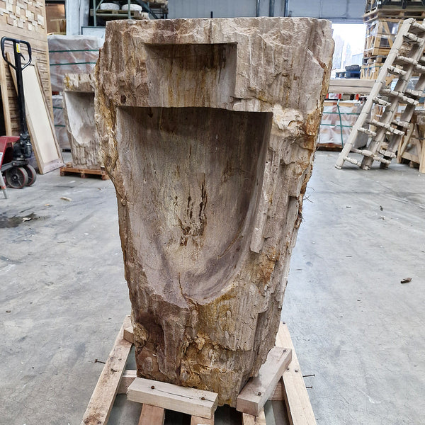 Standwaschbecken Versteinertes Holz | mit Hahnloch | 58 x 46 x 90 cm | Q8