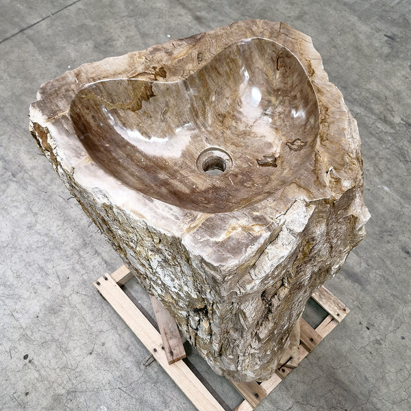 Standwaschbecken Versteinertes Holz | mit Hahnloch | 58 x 46 x 90 cm | Q8