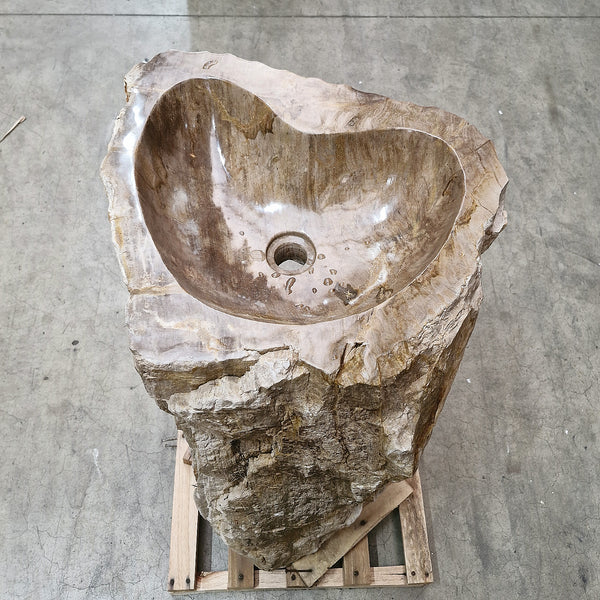 Standwaschbecken Versteinertes Holz | mit Hahnloch | 58 x 46 x 90 cm | Q8