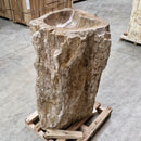 Standwaschbecken Versteinertes Holz | mit Hahnloch | 58 x 46 x 90 cm | Q8