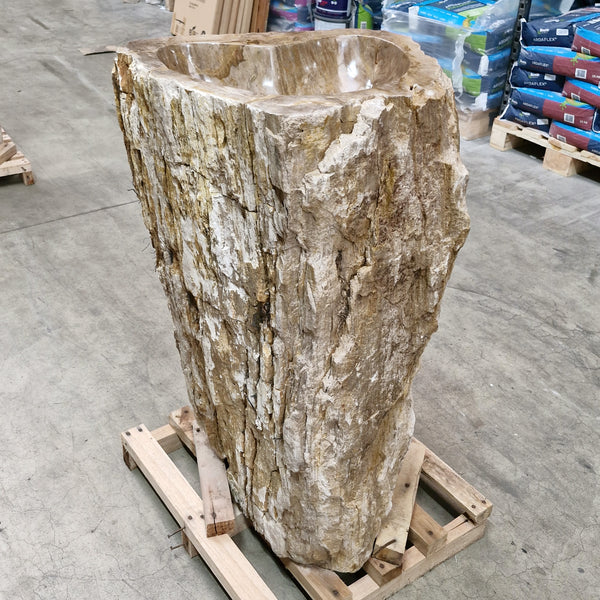 Standwaschbecken Versteinertes Holz | mit Hahnloch | 58 x 46 x 90 cm | Q8