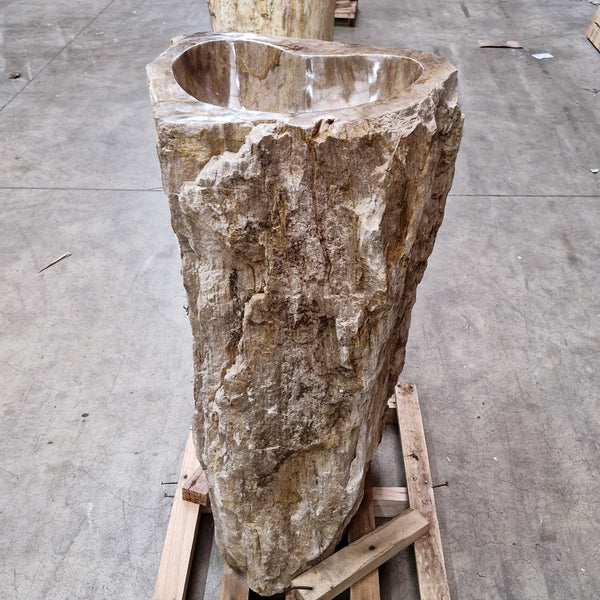 Standwaschbecken Versteinertes Holz | mit Hahnloch | 58 x 46 x 90 cm | Q8