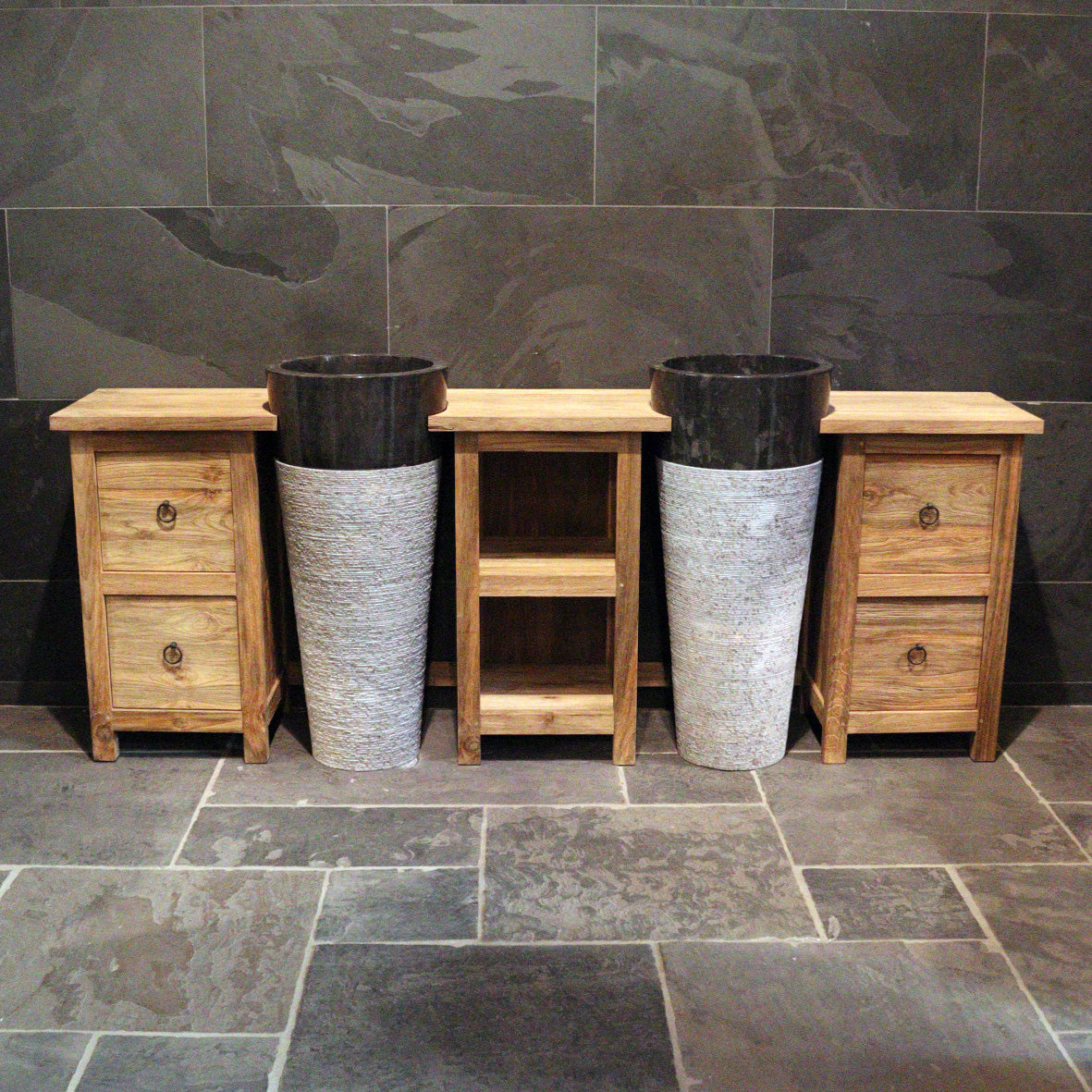 Badezimmermöbel mit Standwaschbecken, nachhaltige Badgestaltung, 214x40x80 cm, von Sumba, moderne Badezimmereinrichtung