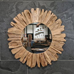 Wandspiegel Badspiegel | S 1-7 | Recyceltes Teakholz | Verschiedene Größen - Sample 6 - Ø 90 x 4 cm - Badgestaltung