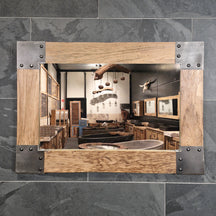 Wandspiegel Badspiegel aus recyceltem Teakholz, Maße 100x70x4 cm, für moderne Badgestaltung, von Baumstumpf.