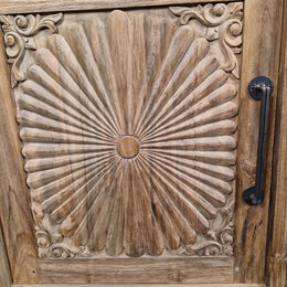 Sample Unterschrank mit Carving Blumen | Recyceltes Teakholz | Sample Flower - Badgestaltung