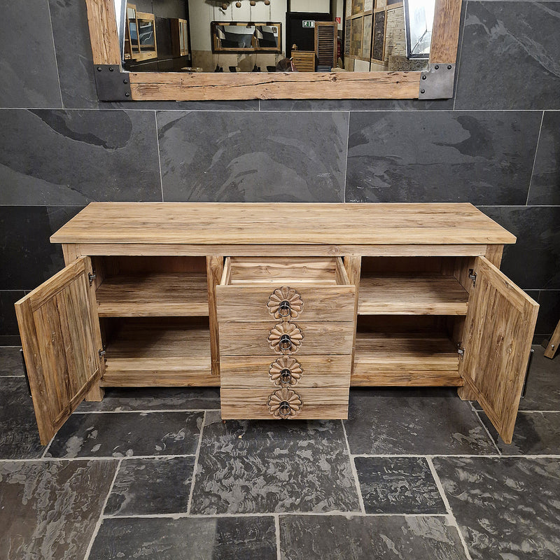 Sample Unterschrank mit Carving Blumen | Recyceltes Teakholz | Sample Flower - Badgestaltung