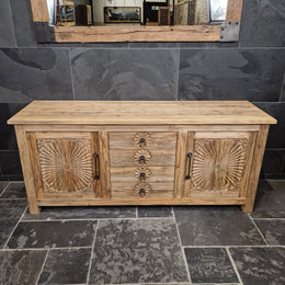Sample Unterschrank mit Carving Blumen | Recyceltes Teakholz | Sample Flower - Badgestaltung