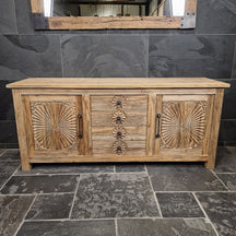 Badunterschrank aus recyceltem Teakholz mit Carving-Blumenmuster, von Sample Carving Flower, 186x55x80cm