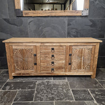 Badunterschrank aus recyceltem Teakholz mit Carving-Blumenmuster, zweitürig, Maße 186x55x80 cm, von Sample Carving Flower