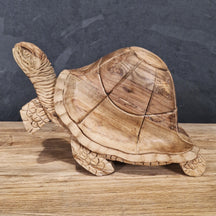 Deko Schildkröte aus recyceltem Teakholz, Badgestaltung, mittlere Größe, natürliche Holzmaserung, für Badezimmerdekoration