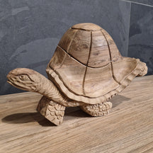 Recyceltes Teakholz Deko Schildkröte für Badgestaltung, mittelgroß, naturbelassen, kunstvoll geschnitzt, von der Marke TIERE