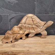 Fünf dekorative Schildkröten aus recyceltem Teakholz für Badgestaltung, naturbelassenes Holzdesign, TIERE Marke